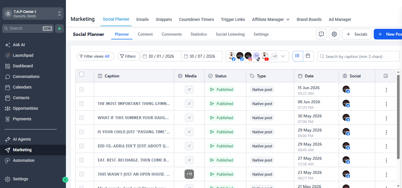 Social media content calendar
